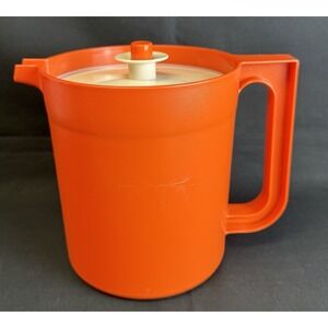 Vintage Orange Retro Tupperware Push Button Water Juice Pitcher 1.5 QT #1575-8